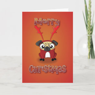 Cartes Pour Fêtes Annuelles carlin - costume de rennes - joyeux noël