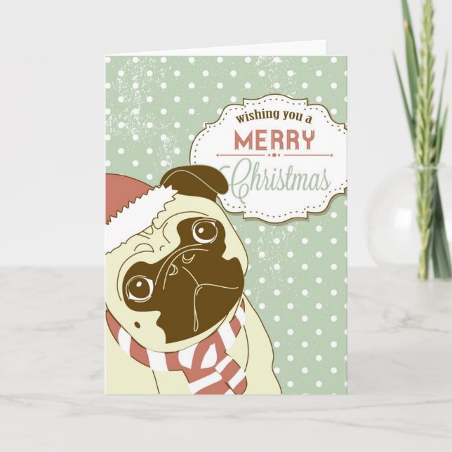 Cartes Pour Fêtes Annuelles Carlin de Noël ! Petit chien mignon dans le (Devant)