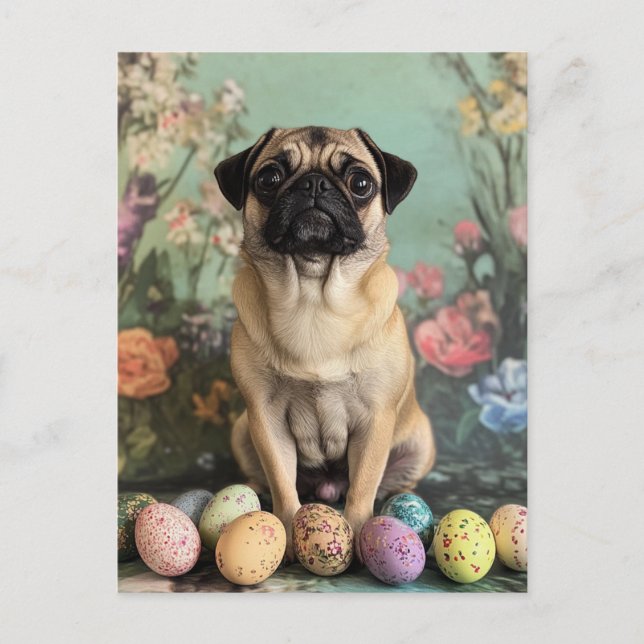 Cartes Pour Fêtes Annuelles Carlin de Pâques botanique rustique chic floral (Devant)