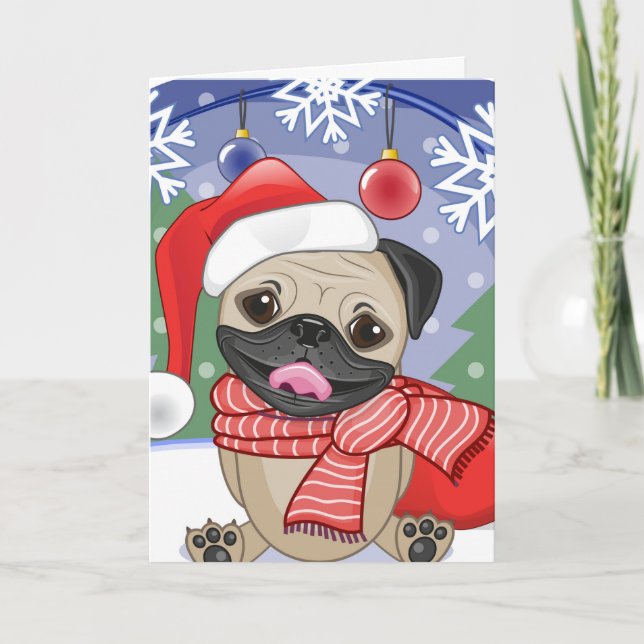 Cartes Pour Fêtes Annuelles Carlin d'hiver et de Noël (Devant)