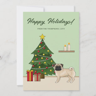 Cartes Pour Fêtes Annuelles Carlin Faune Mignonne Caricature Chien Avec Arbre 