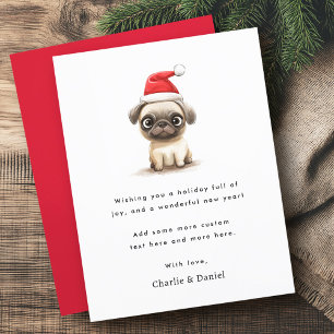 Cartes Pour Fêtes Annuelles Carlin mignon à Santa hat Joyeux Noël non photo