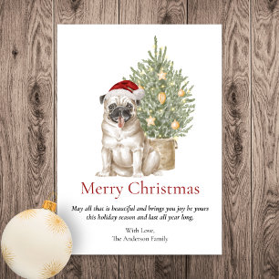 Cartes Pour Fêtes Annuelles Carlin mignon et sapin de Noël chien animal de com