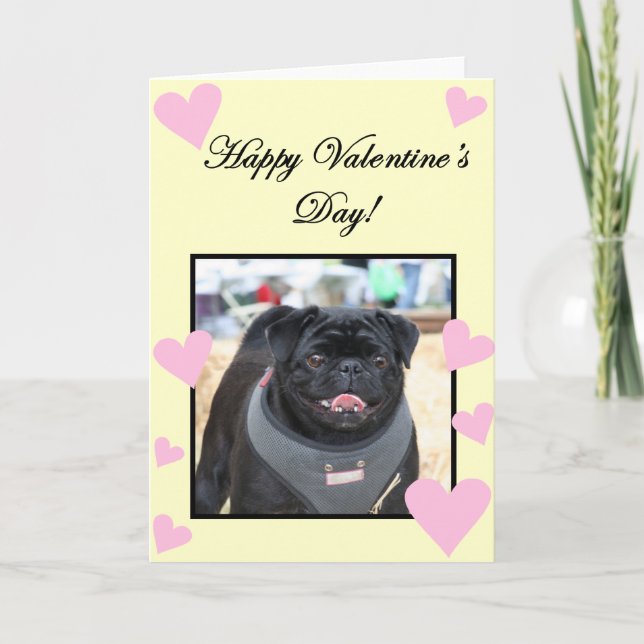 Cartes Pour Fêtes Annuelles Carlin noir Heureuse Sainte-Valentin (Devant)