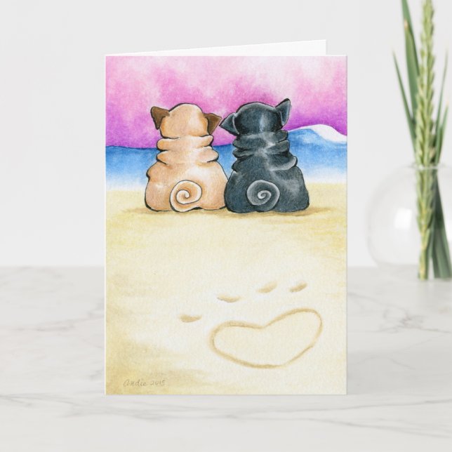 Cartes Pour Fêtes Annuelles Carlins amoureux (Devant)