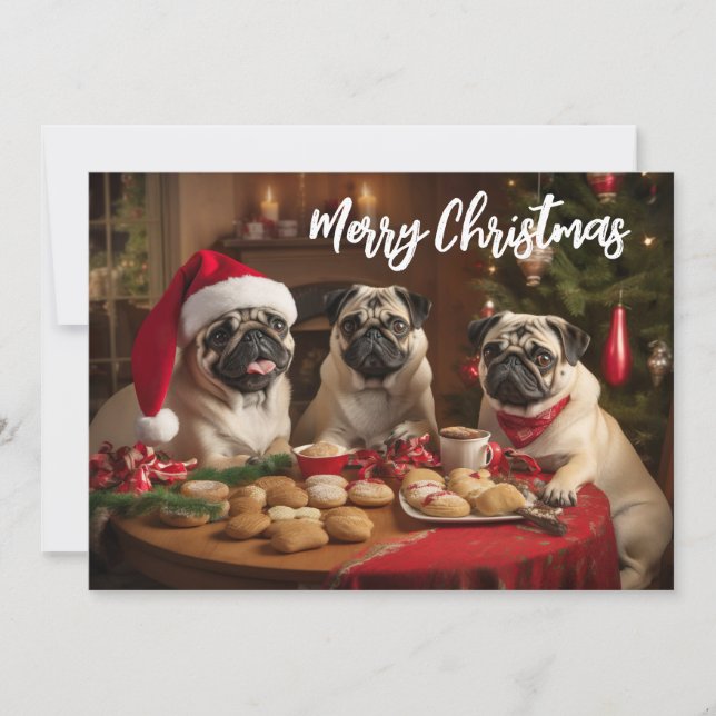 Cartes Pour Fêtes Annuelles Carlins de Noël (Devant)