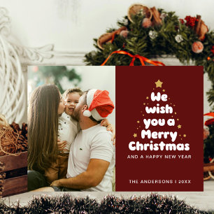 Cartes Pour Fêtes Annuelles Carmine Red Merry Christmas Tree Family Kiss