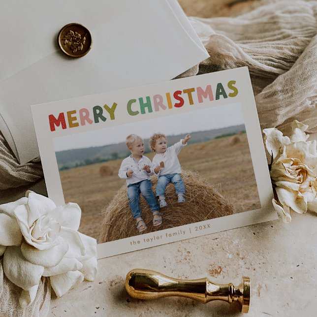 Cartes Pour Fêtes Annuelles CAROL Cream Cute Children Photo Joyeux Noël (CAROL Cream Cute Children Photo Merry Christmas Holiday Card)