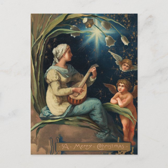 Cartes Pour Fêtes Annuelles Caroler de Noël Art Nouveau et Cherub (Devant)