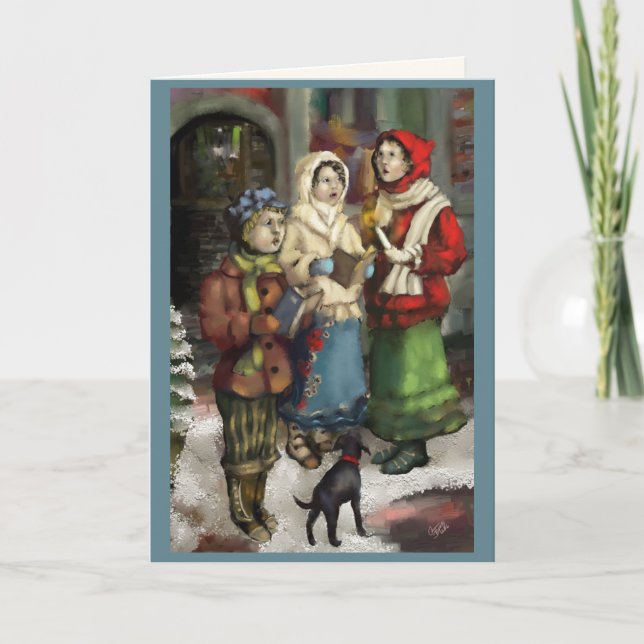 Cartes Pour Fêtes Annuelles Caroleurs de Noël Dickensiens peindre Personnalise (Devant)