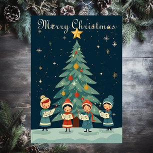 Cartes Pour Fêtes Annuelles Caroleurs de Noël Vintage du milieu du siècle Rétr