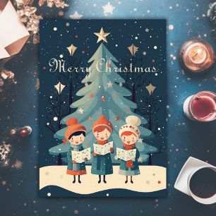 Cartes Pour Fêtes Annuelles Caroleurs de Noël Vintage du milieu du siècle Rétr