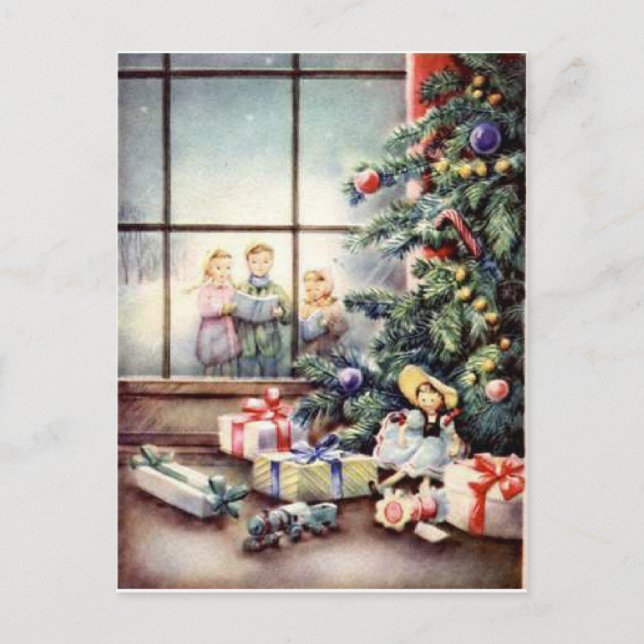 Cartes Pour Fêtes Annuelles Carollers de Noël dans la fenêtre (Devant)