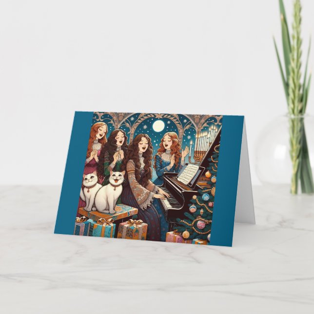 Cartes Pour Fêtes Annuelles Carols and Cats Around the Piano Chritmas Card (Devant)