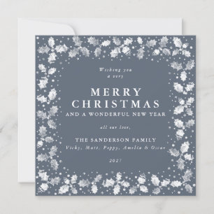 Cartes Pour Fêtes Annuelles Carré Bleu Main imprimée Holly Joyeux Noël
