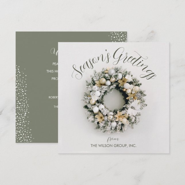 Cartes Pour Fêtes Annuelles Carré Christmas Wreath Business (Devant / Derrière)