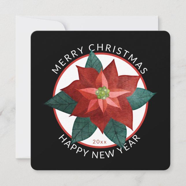 Cartes Pour Fêtes Annuelles Carré moderne Joyeux Noël Gros Poinsettia rouge (Devant)
