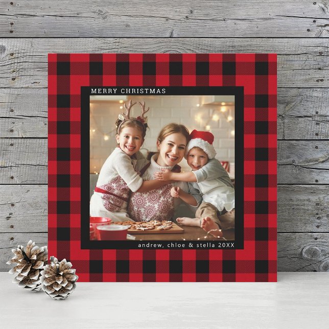 Cartes Pour Fêtes Annuelles Carré photo de Noël rouge et noir (Créateur téléchargé)