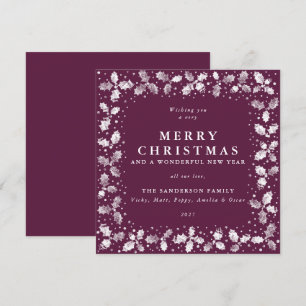 Cartes Pour Fêtes Annuelles Carré Plum à main imprimé Holly Joyeux Noël