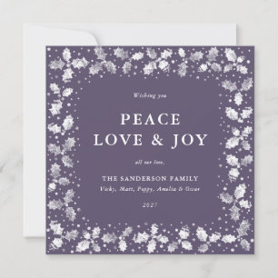 Cartes Pour Fêtes Annuelles Carré Purple Main Imprimée Holly Peace Love + Joy