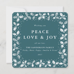 Cartes Pour Fêtes Annuelles Carré Vert Main Imprimé Holly Peace Love + Joy