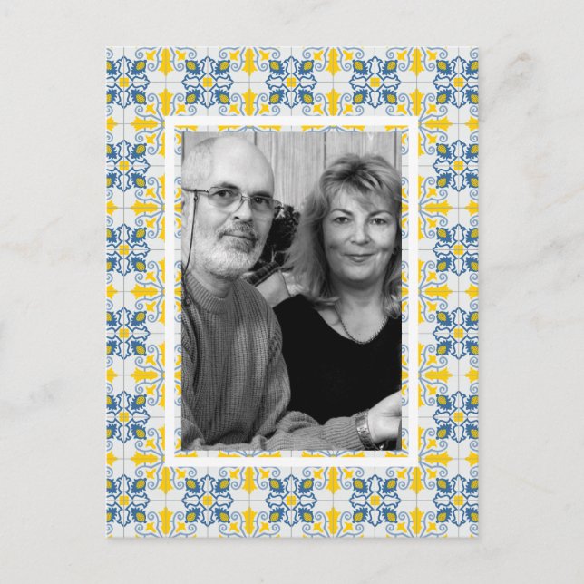 Cartes Pour Fêtes Annuelles Carreaux portugais famille photo cadre de Noël (Devant)