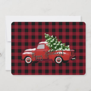 Cartes Pour Fêtes Annuelles Carreaux Rouge Noir Bûcheron   Camion Rouge Vintag