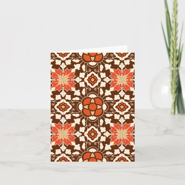Cartes Pour Fêtes Annuelles Carrelage Floral marocain, Brown, Rust et Beige (Devant)
