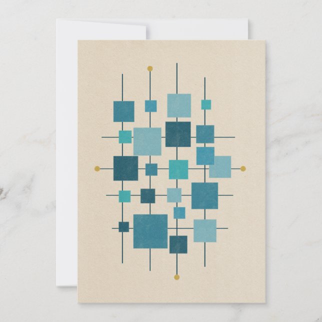 Cartes Pour Fêtes Annuelles Carrés géométriques MCM - Bleu (Devant)
