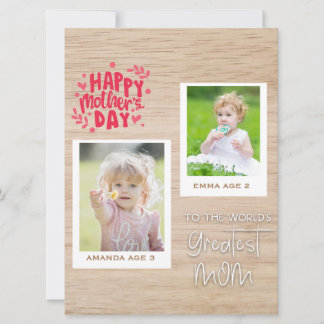 Cartes Pour Fêtes Annuelles "Carte de jour personnalisée pour maman à deux pho