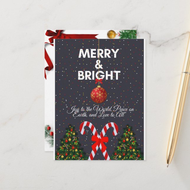 Cartes Pour Fêtes Annuelles "Carte de Noël Joyeuse et brillante" (Devant/Arrière en situation)