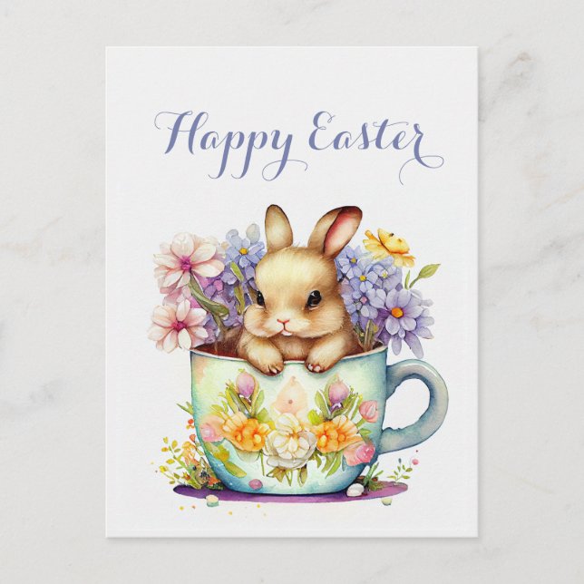 Cartes Pour Fêtes Annuelles Cartes-de-Pâques-aquarelle-florale-élégante (Devant)