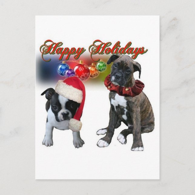 Cartes Pour Fêtes Annuelles Cartes: Joyeuses Fêtes de BT et chiots Boxer (Devant)