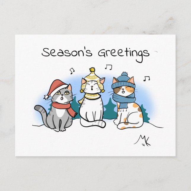 Cartes Pour Fêtes Annuelles Cartographie Chats Noël Carolage Joyeuses Fêtes (Devant)