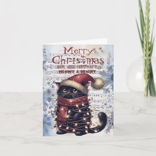 Cartes Pour Fêtes Annuelles Carton de chat hiver Noël Aquarelle (Devant)