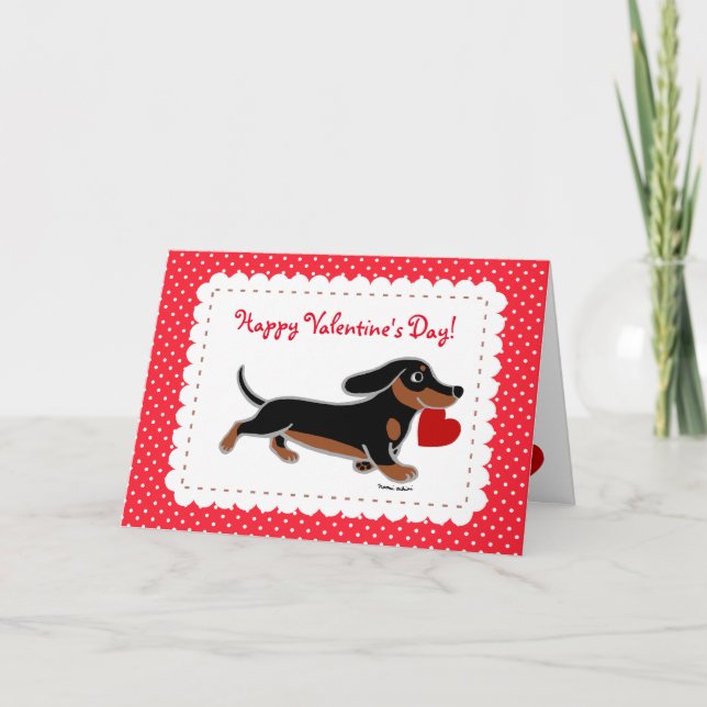 Cartes Pour Fêtes Annuelles Carton de Saint-Valentin noir et tan Dachshund (Devant)