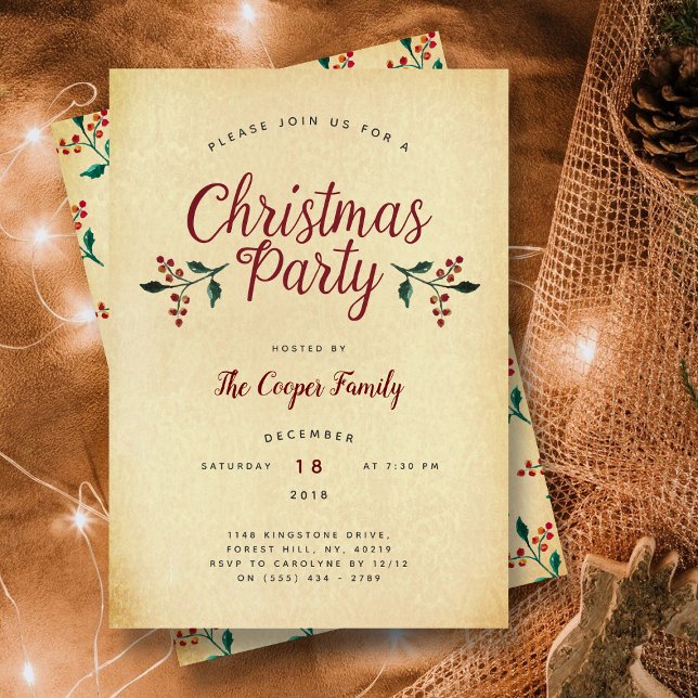 Cartes Pour Fêtes Annuelles Carton d'invitation à une fête de Noël vintage Hol (Créateur téléchargé)