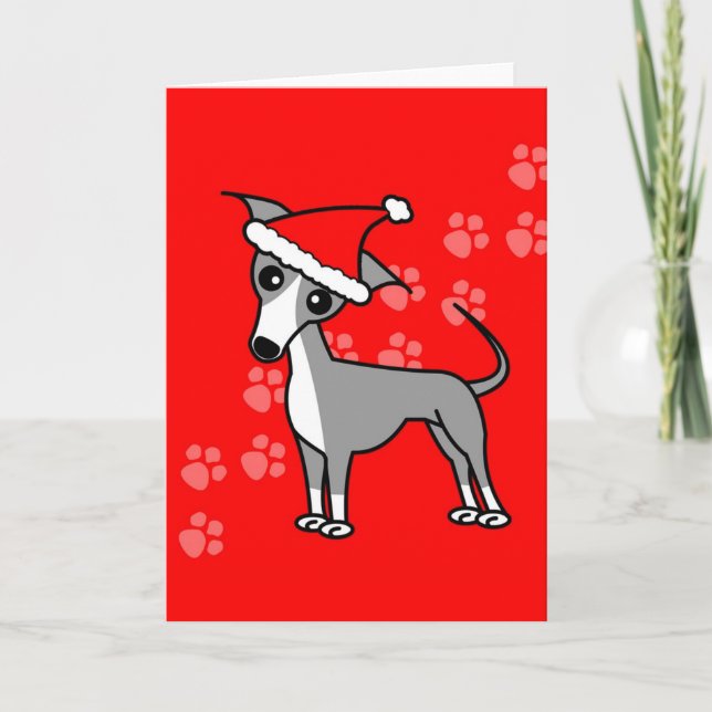 Cartes Pour Fêtes Annuelles Carton italien Greyhound Santa Hat (Devant)