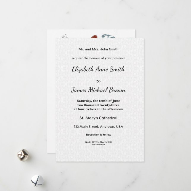 Cartes Pour Fêtes Annuelles Cartons d'Invitation de Mariage | Dessin Élégant d (Devant/Arrière en situation)