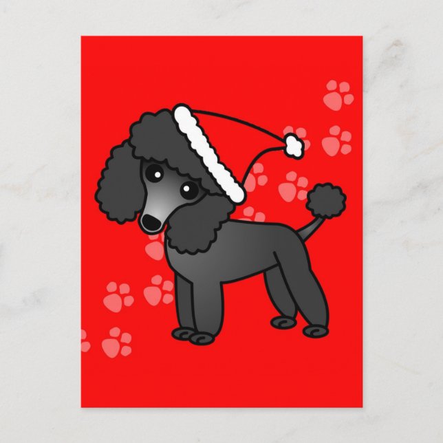 Cartes Pour Fêtes Annuelles Cartoon de caniche noir mignon Santa Hat (Devant)