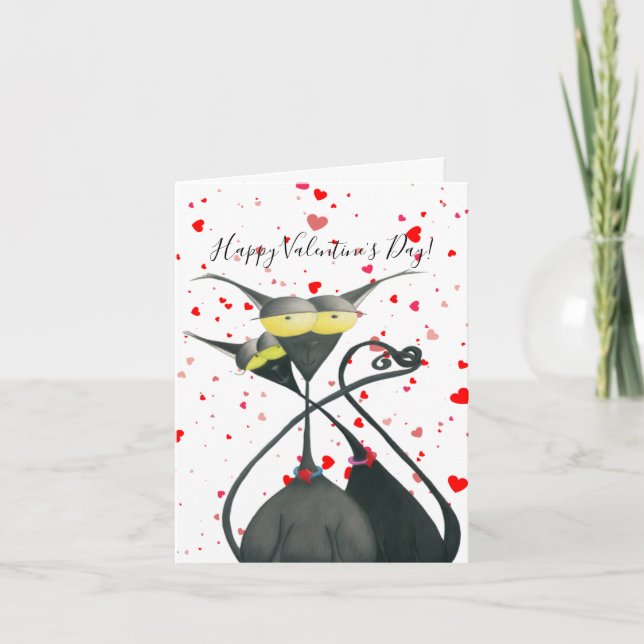 Cartes Pour Fêtes Annuelles Cartoon de chats gris et noir (Devant)