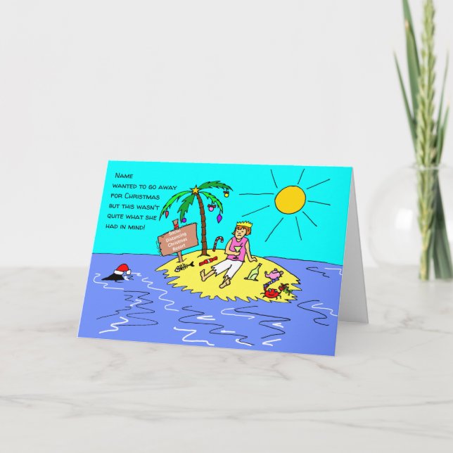 Cartes Pour Fêtes Annuelles Cartoon Drôle Femme Ile du désert Noël (Devant)