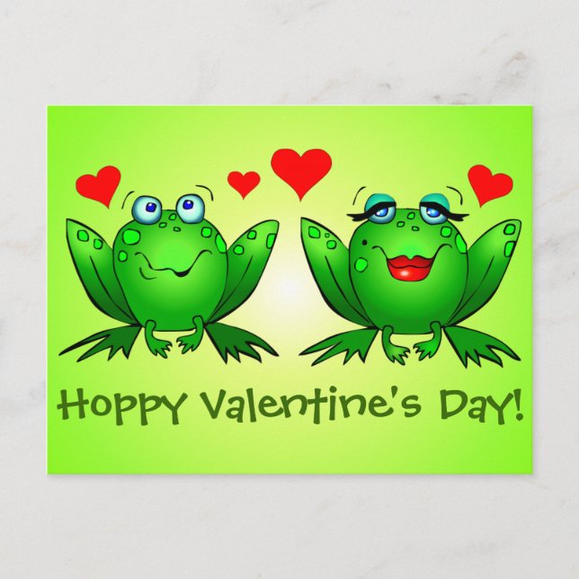 Cartes Pour Fêtes Annuelles Cartoon Frogs Love Hoppy Valentines Jour Vert (Devant)