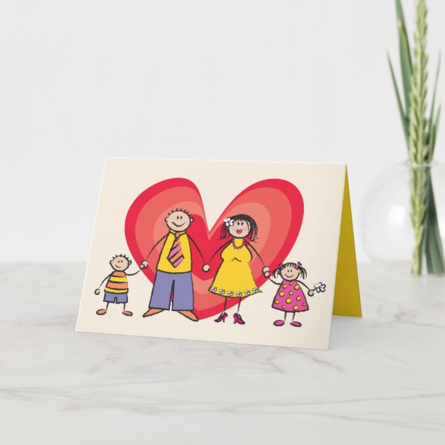 Cartes Pour Fêtes Annuelles Cartoon mignon amusant Happy Family Love Heart Val (Devant)