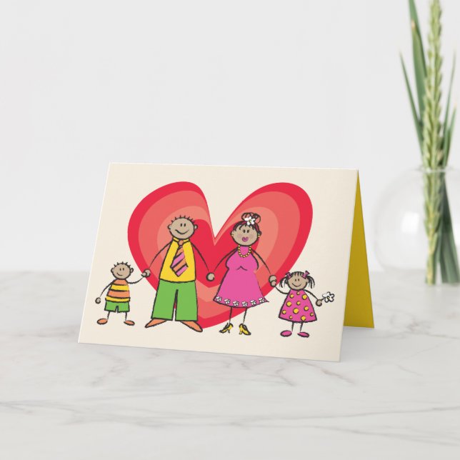 Cartes Pour Fêtes Annuelles Cartoon mignon amusant Happy Family Love Heart Val (Devant)