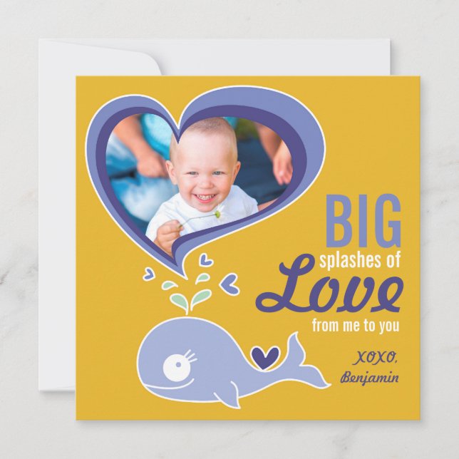 Cartes Pour Fêtes Annuelles Cartoon mignon baleine violet Valentine Photo Salu (Devant)