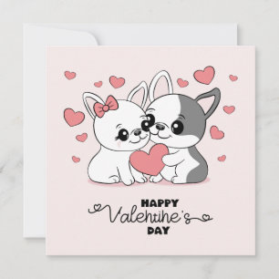 Cartes Pour Fêtes Annuelles Cartoon mignon Bulldog Les amoureux des coeurs Sai