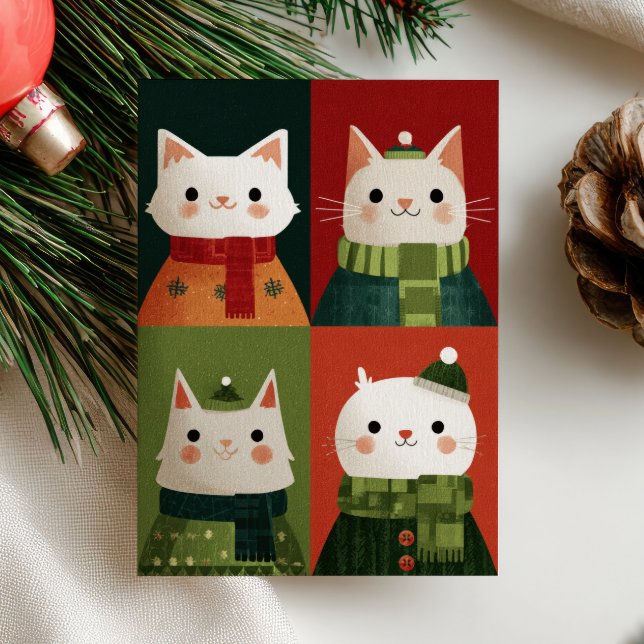 Cartes Pour Fêtes Annuelles Cartoon Xmas Kittens Meowy Christmas Cat Photo (Créateur téléchargé)