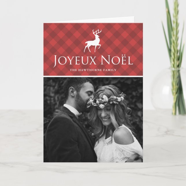 Cartes Pour Fêtes Annuelles Cartouche rouge classique avec Deer Joyeux Noël Ph (Devant)