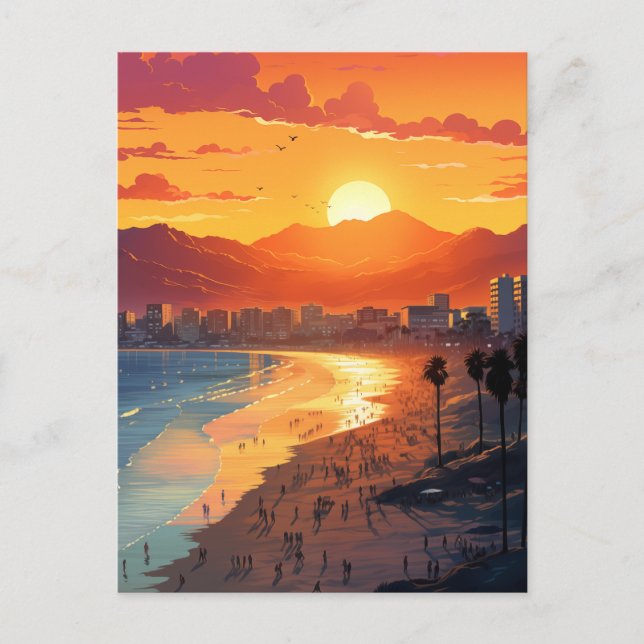 Cartes Pour Fêtes Annuelles Cascade de père Noël Monica Beach avec palmiers (Devant)